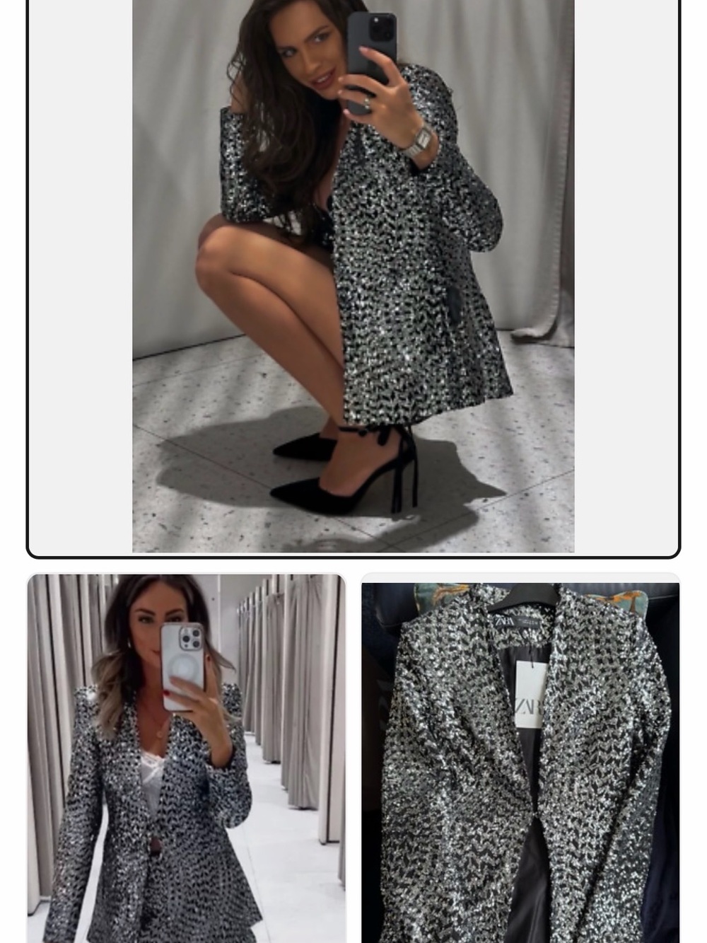 Zara Silver and Black Sequin Blazer